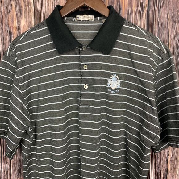 Peter Millar Men Short Sleeve Stripe Polo Shirt Golf Vinoy Club Logo‎ Large - Picture 1 of 6
